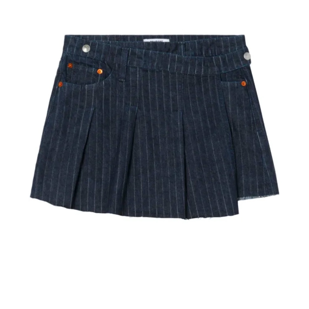 NWOT Re/Done Dark Blue Striped Tennis Wrap Jean Mini Skirt - Picture 3 of 8